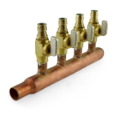 4-branch Copper Manifold w/ 1/2" PEX-A (F1960) Valves, 3/4" Male Sweat x Closed, Right-hand, LF Sioux Chief