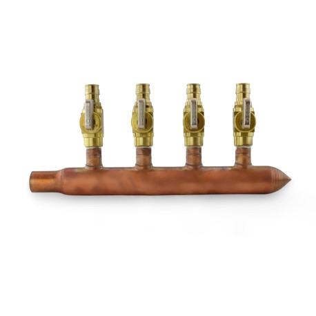 4-branch Copper Manifold w/ 1/2" PEX-A (F1960) Valves, 3/4" Male Sweat x Closed, Right-hand, LF Sioux Chief